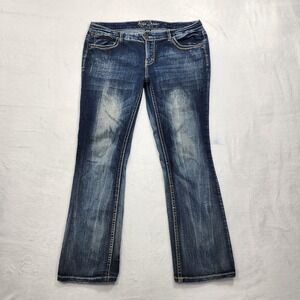 Ariya Jeans Womens 16 Blue Mid Rise Bootcut Embroidered Distressed Stretch Denim